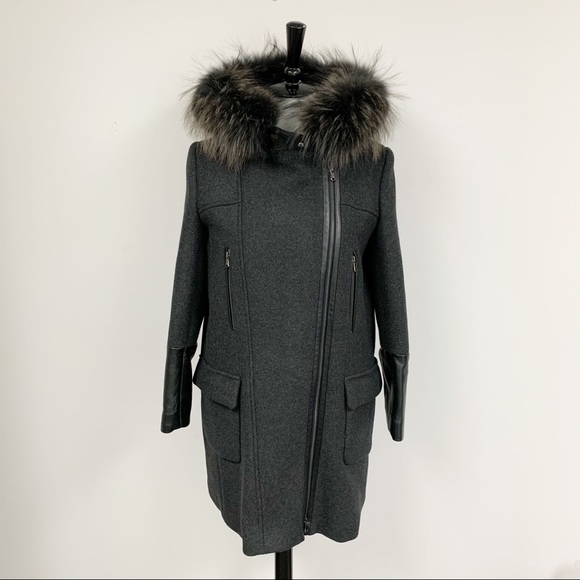 Zapa Paris wool Coat with fur trimmed hood Sz 40 8 - Picture 12 of 13